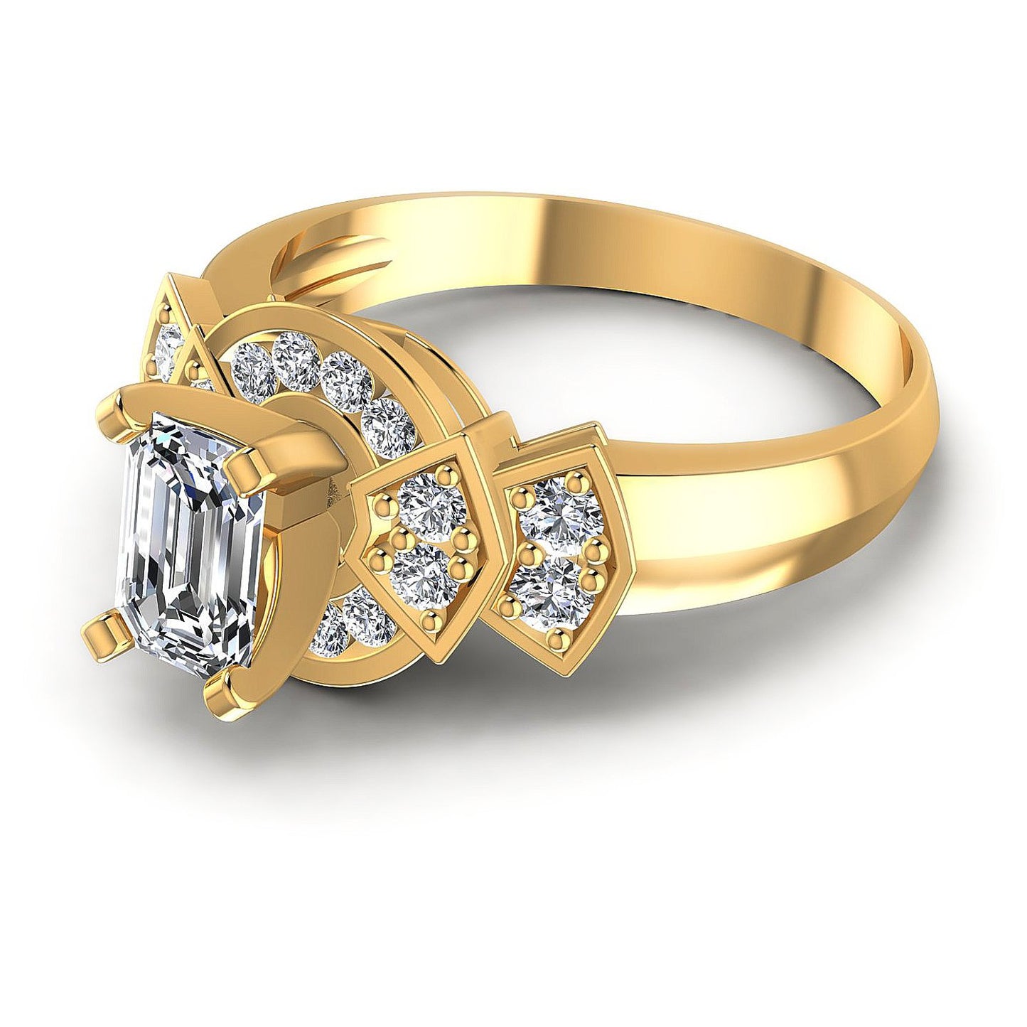 0.75CT Emerald And Round Cut Diamonds Engagement Rings