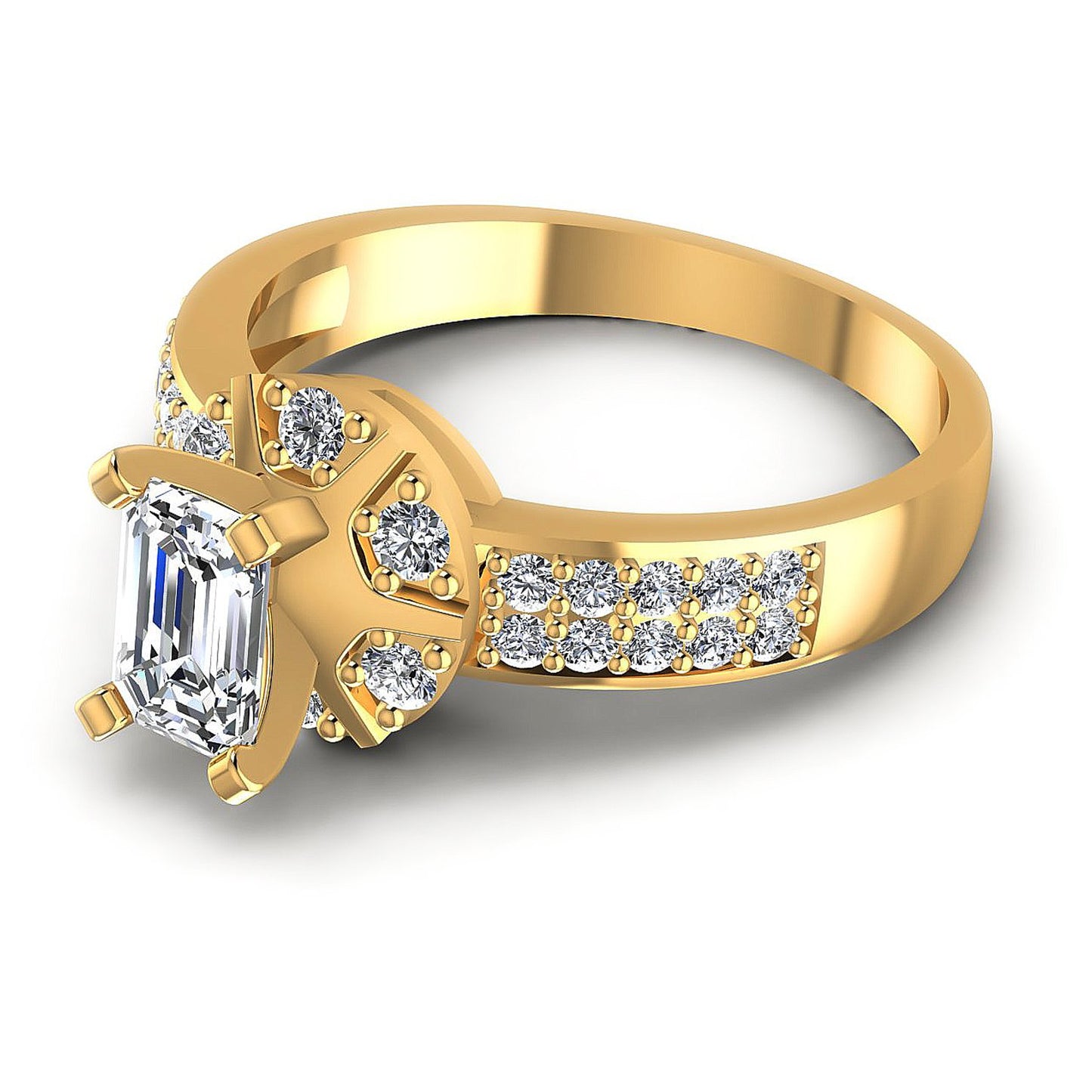 0.70CT Emerald And Round Cut Diamonds Engagement Rings