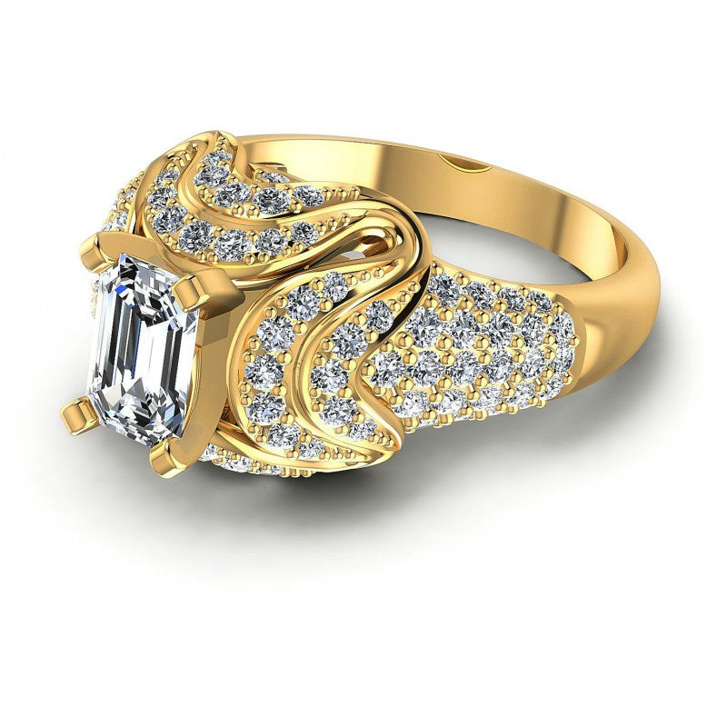 Round and Emerald Diamonds 1.30CT Engagement Ring in 14KT Rose Gold