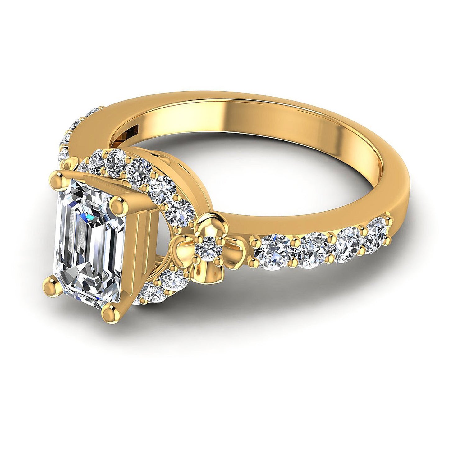 0.95CT Emerald And Round Cut Diamonds Engagement Rings