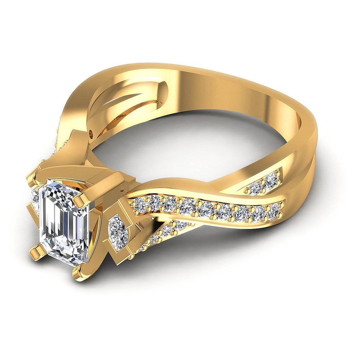 0.75CT Emerald And Round And Marquise Cut Diamonds Engagement Rings