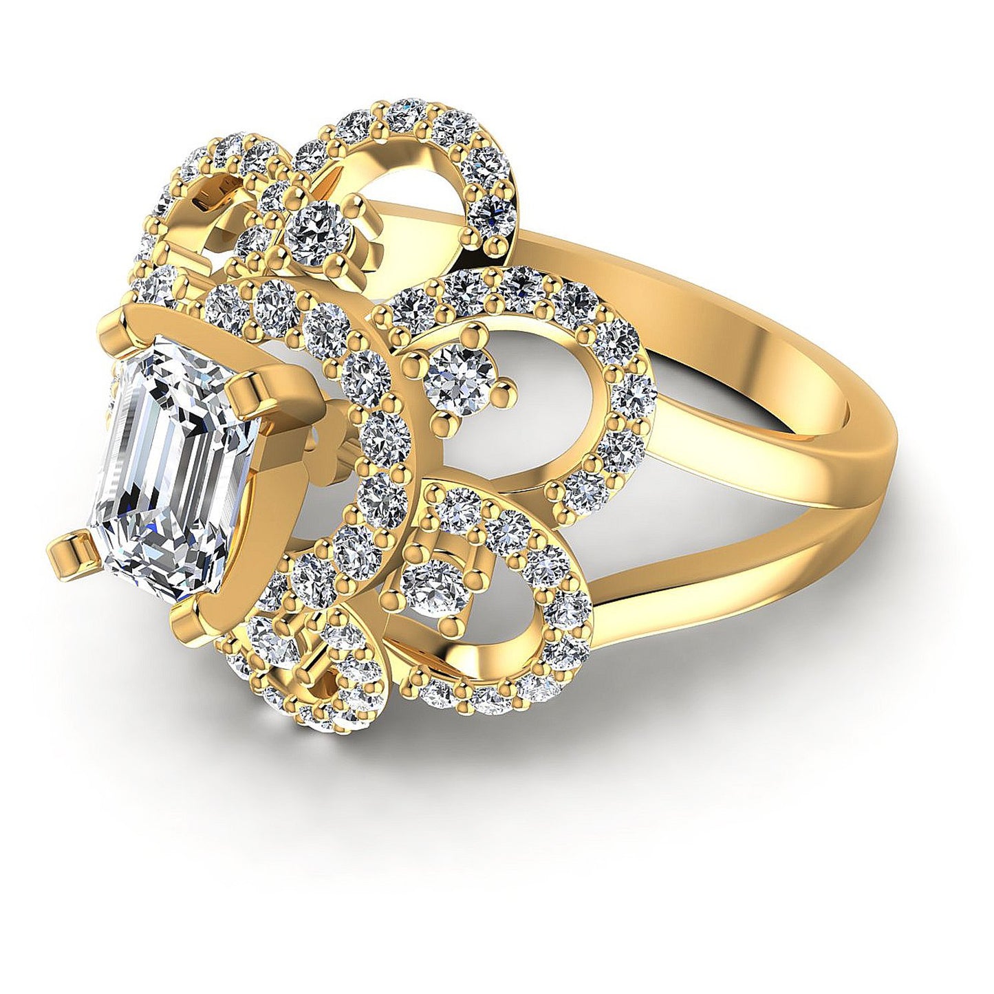 1.15CT Emerald And Round Cut Diamonds Engagement Rings