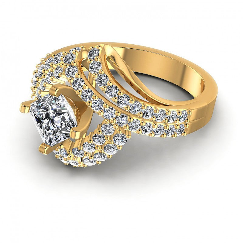 Princess and Round Diamonds 1.15CT Engagement Ring in 14KT Rose Gold
