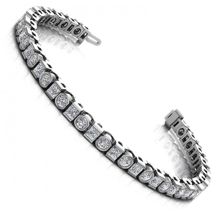 Round And Princess Cut Diamonds Tennis Bracelet in 14KT White Gold