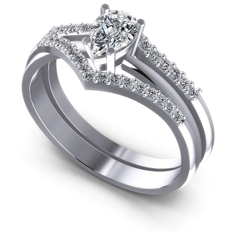 Pear And Round Cut Diamonds Bridal Set in 14KT White Gold