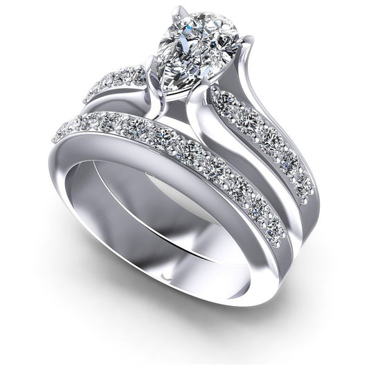 Pear And Round Cut Diamonds Bridal Set in 14KT White Gold