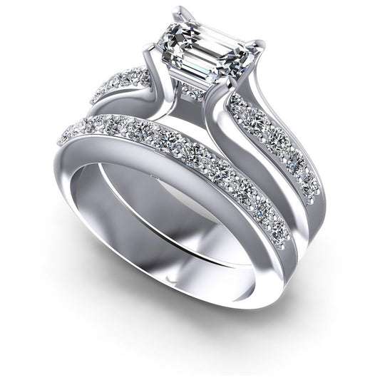 Emerald And Round Cut Diamonds Bridal Set in 14KT White Gold