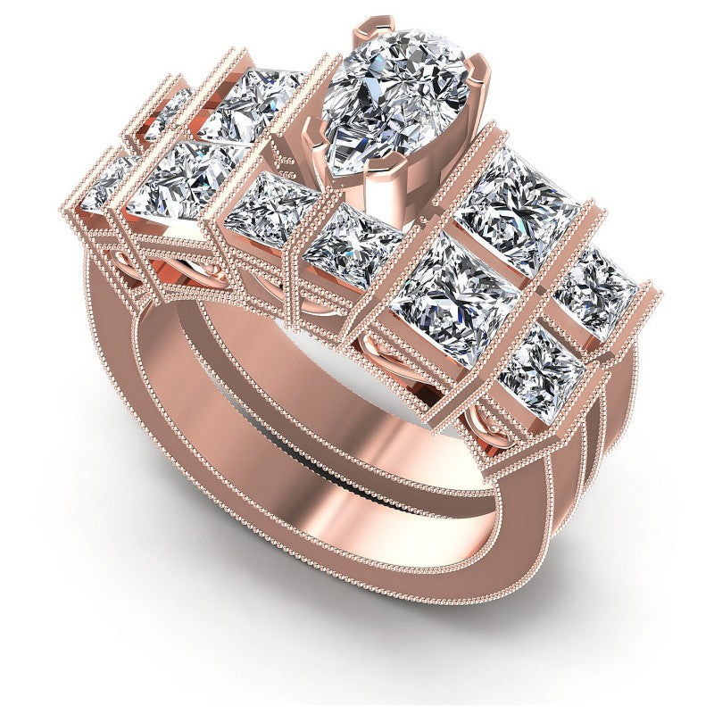 Princess And Pear Cut Diamonds Bridal Set in 18KT White Gold