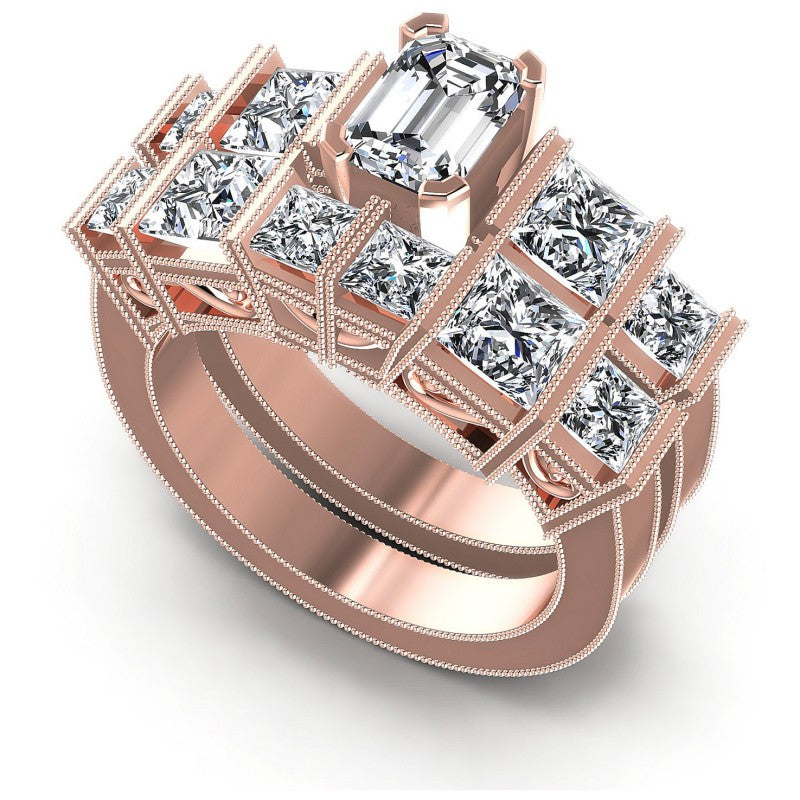 Princess And Emerald Cut Diamonds Bridal Set in 18KT White Gold