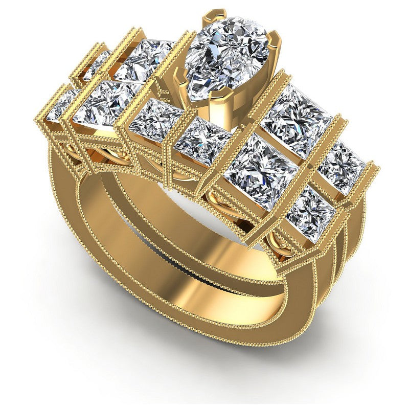 Princess And Pear Cut Diamonds Bridal Set in 14KT White Gold