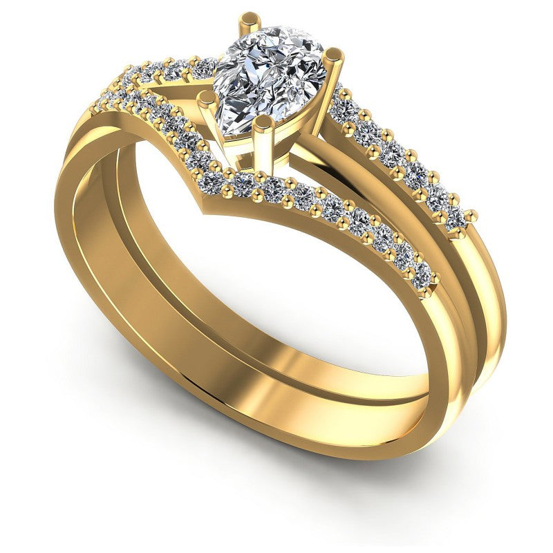 Round And Pear Cut Diamonds Bridal Set in 14KT White Gold