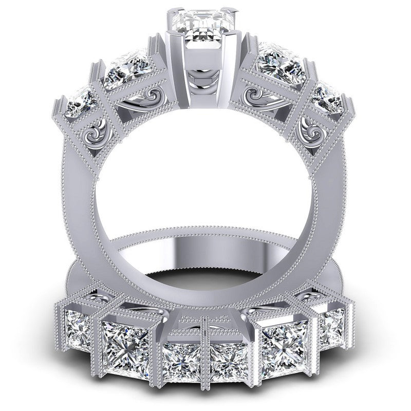 Princess And Emerald Cut Diamonds Bridal Set in 14KT Yellow Gold