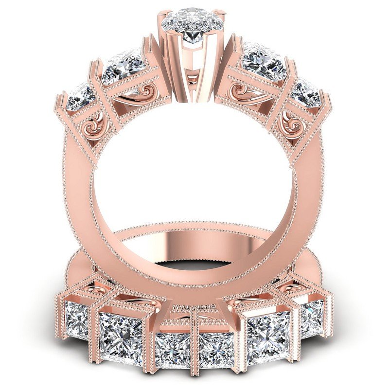 Princess And Pear Cut Diamonds Bridal Set in 18KT Yellow Gold