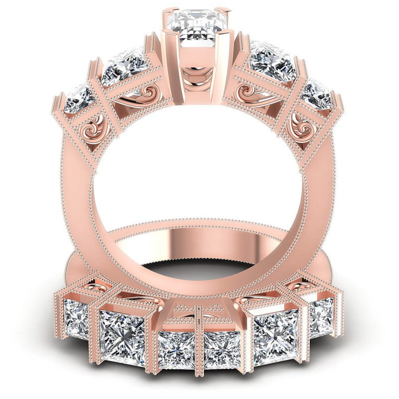 Princess And Emerald Cut Diamonds Bridal Set in 18KT Yellow Gold