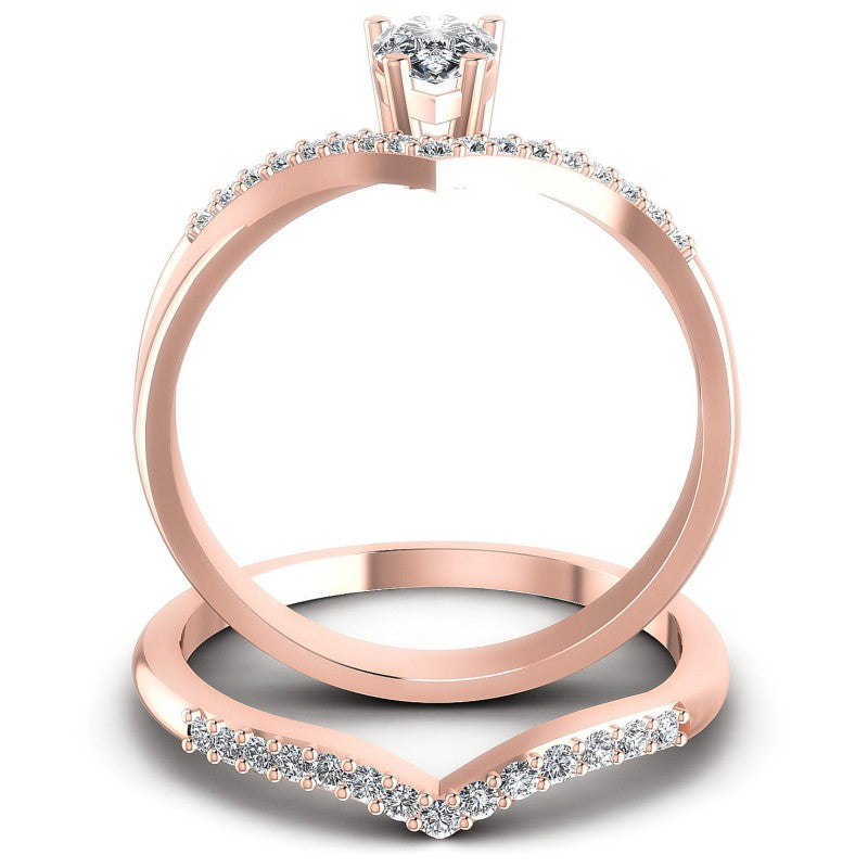 Round And Pear Cut Diamonds Bridal Set in 18KT Yellow Gold
