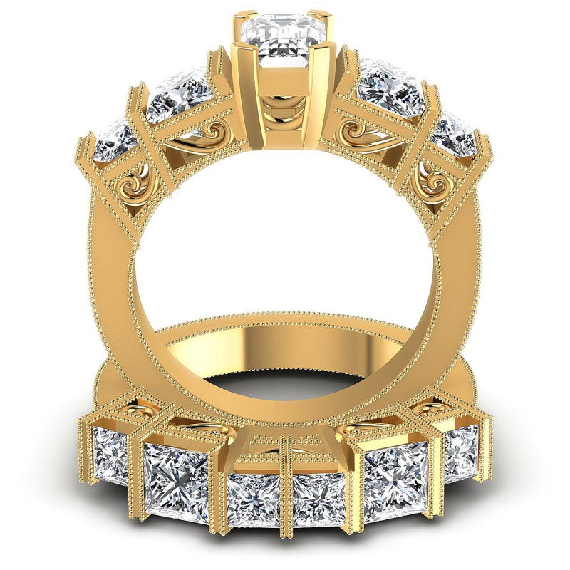 Princess And Emerald Cut Diamonds Bridal Set in 14KT Yellow Gold