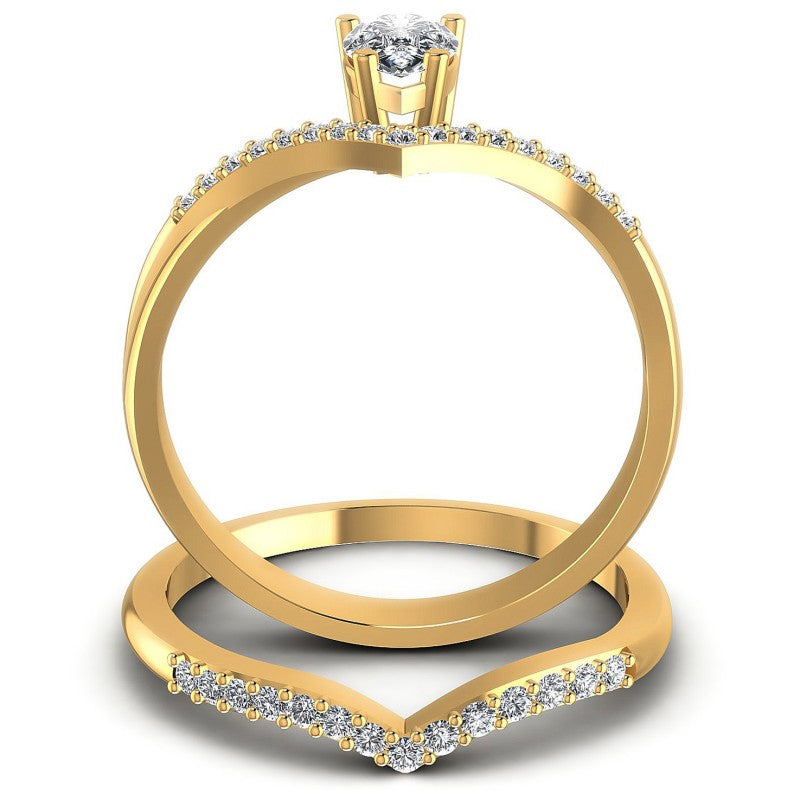 Round And Pear Cut Diamonds Bridal Set in 14KT Yellow Gold