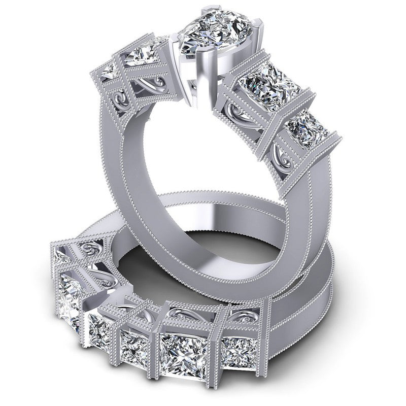 Princess And Pear Cut Diamonds Bridal Set in 14KT Rose Gold