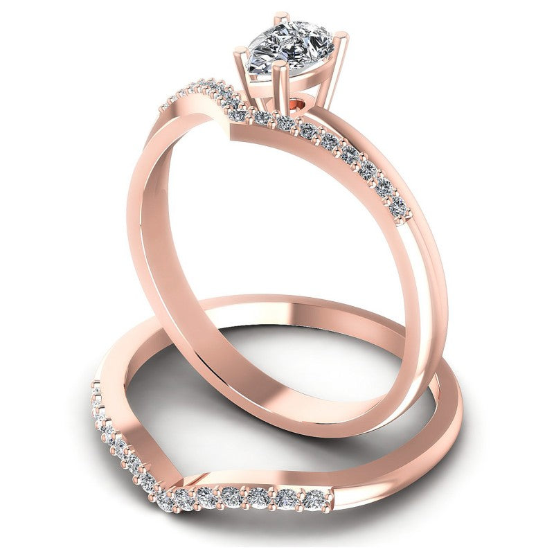 Round And Pear Cut Diamonds Bridal Set in 18KT Rose Gold