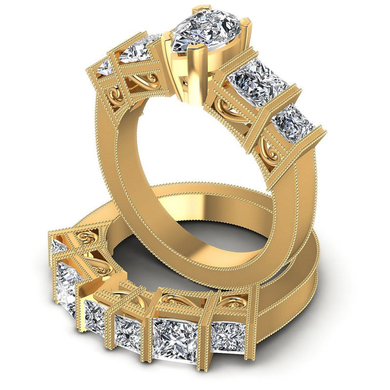 Princess And Pear Cut Diamonds Bridal Set in 14KT Rose Gold