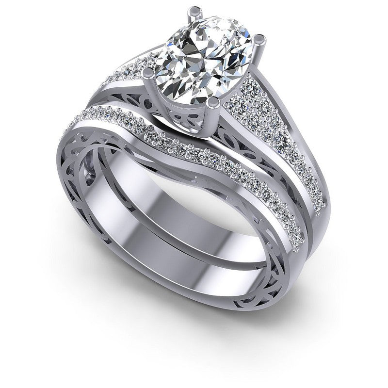 Round and Oval Diamonds 1.60CT Bridal Set in 14KT White Gold