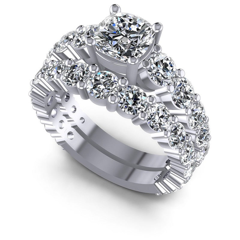 Cushion And Round Cut Diamonds Bridal Set in 14KT White Gold