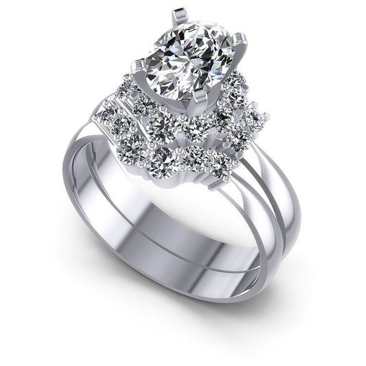 Cushion And Round Cut Diamonds Bridal Set in 14KT White Gold