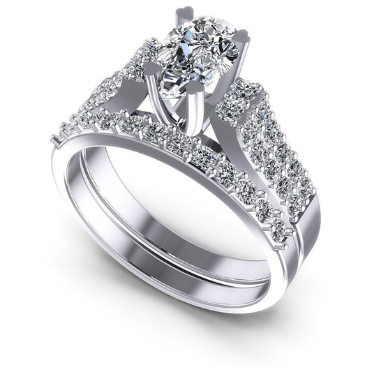 Pear And Round Cut Diamonds Bridal Set in 14KT White Gold