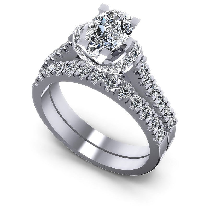 Pear And Round And Princess Cut Diamonds Bridal Set in 14KT White Gold