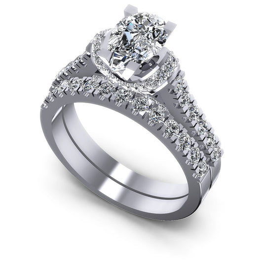 Pear And Round And Princess Cut Diamonds Bridal Set in 14KT White Gold