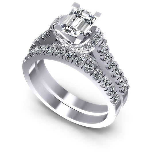 Emerald And Round Cut Diamonds Bridal Set in 14KT White Gold