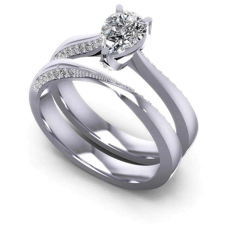Pear And Round Cut Diamonds Bridal Set in 14KT White Gold
