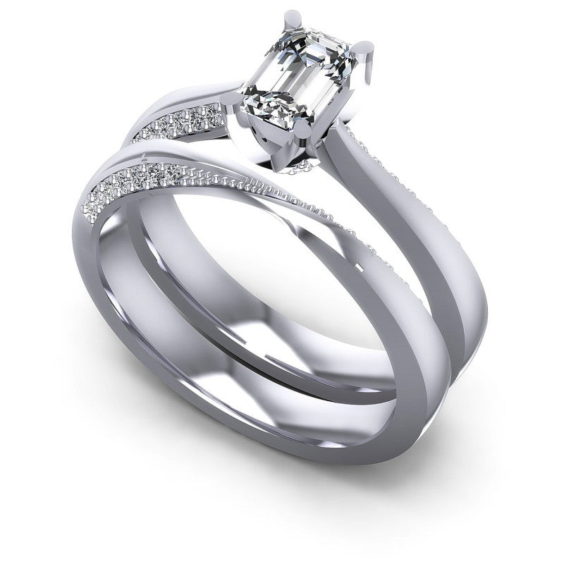 Emerald And Round Cut Diamonds Bridal Set in 14KT White Gold