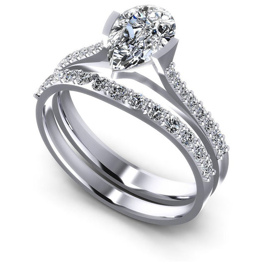 Pear And Round Cut Diamonds Bridal Set in 14KT White Gold
