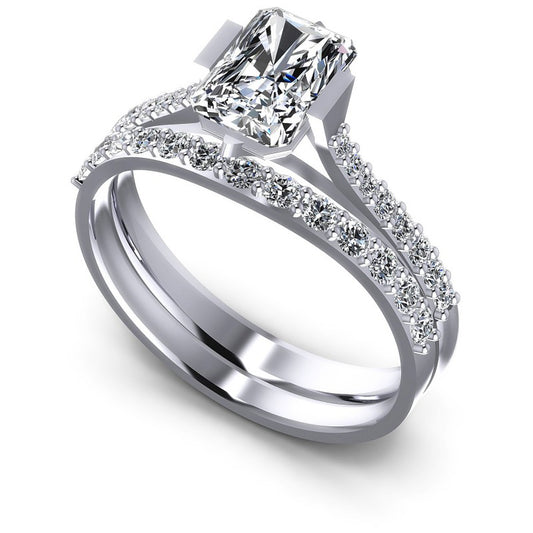 Emerald And Round Cut Diamonds Bridal Set in 14KT White Gold