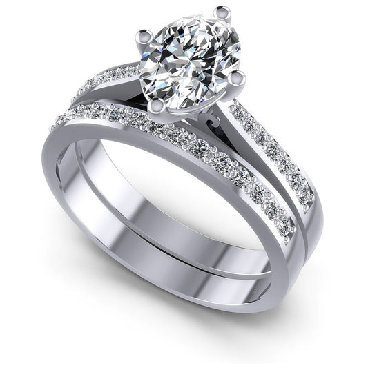 Oval And Round Cut Diamonds Bridal Set in 14KT White Gold