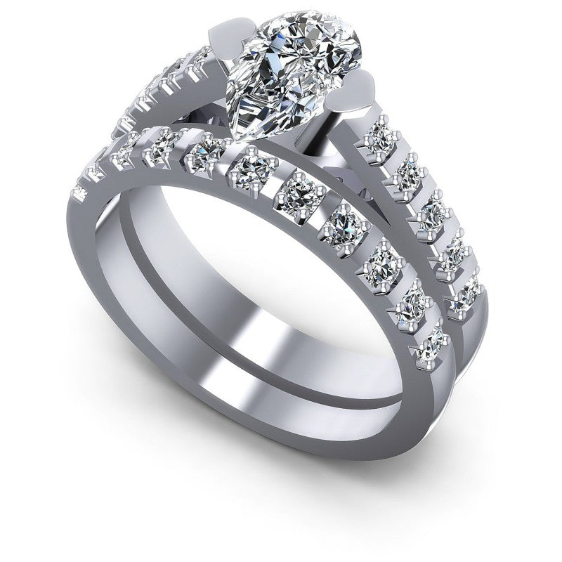 Pear And Round Cut Diamonds Bridal Set in 14KT White Gold
