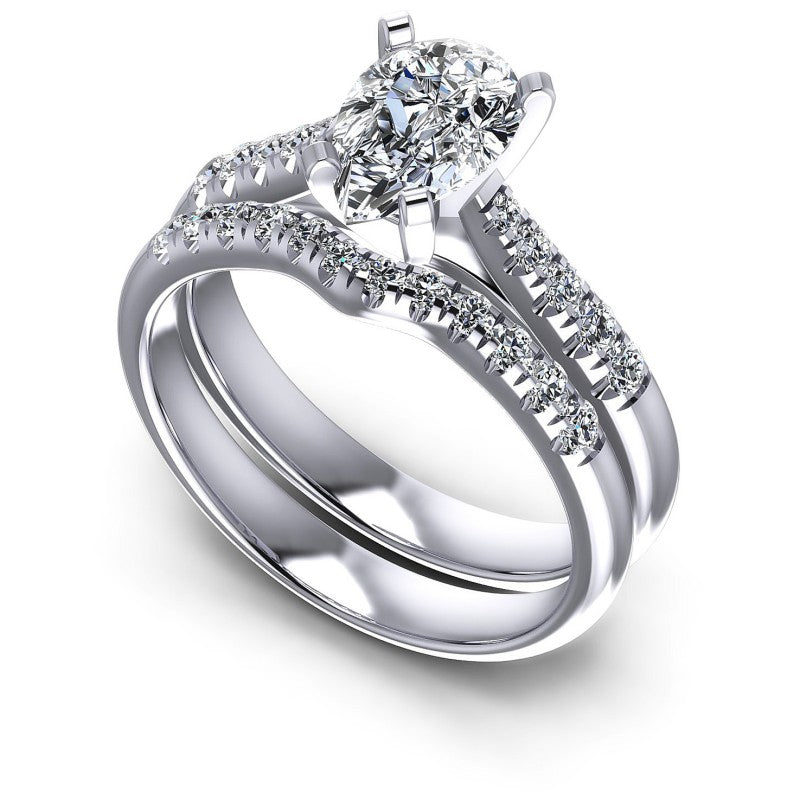 Pear And Round Cut Diamonds Bridal Set in 14KT White Gold