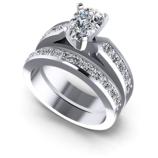 Pear And Round Cut Diamonds Bridal Set in 14KT White Gold