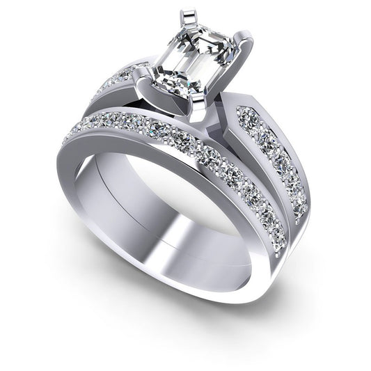 Emerald And Round Cut Diamonds Bridal Set in 14KT White Gold