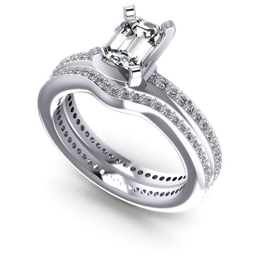 Emerald And Round Cut Diamonds Bridal Set in 14KT White Gold