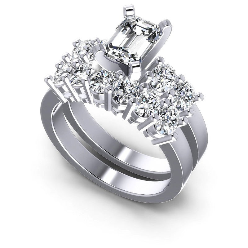 Emerald And Oval Cut Diamonds Bridal Set in 14KT White Gold