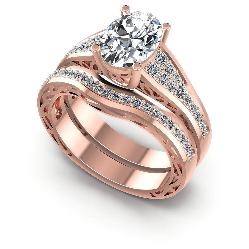 Round and Oval Diamonds 1.60CT Bridal Set in 18KT White Gold