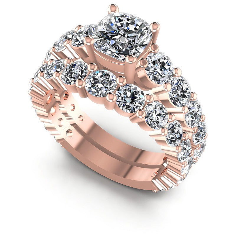 Round And Cushion Cut Diamonds Bridal Set in 18KT White Gold