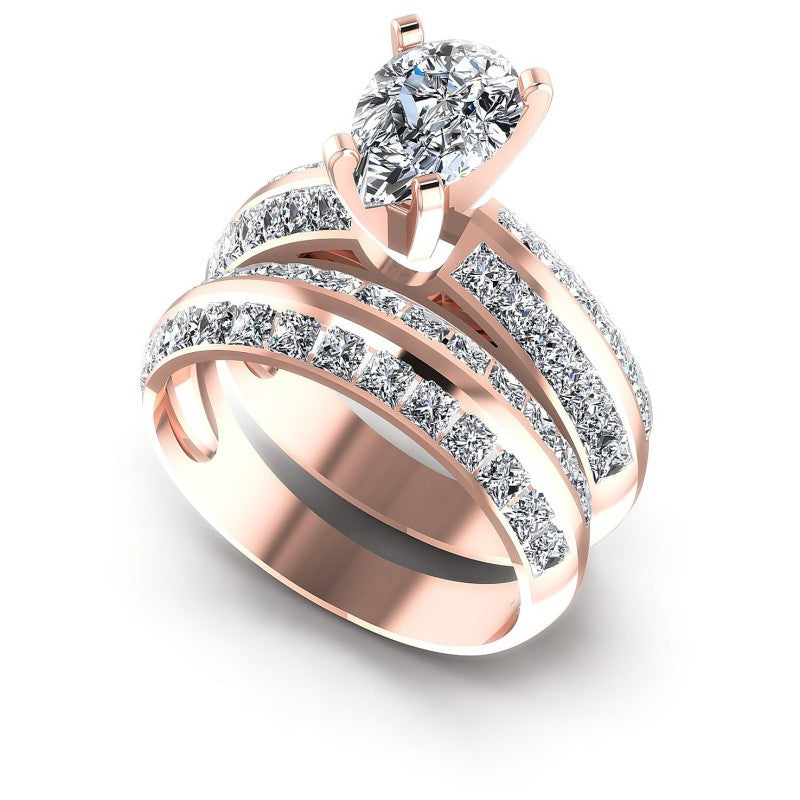 Princess And Pear Cut Diamonds Bridal Set in 18KT White Gold