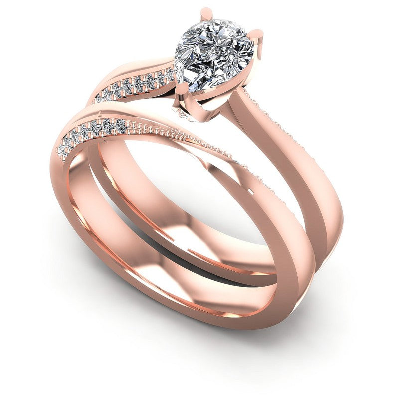 Round And Pear Cut Diamonds Bridal Set in 18KT White Gold