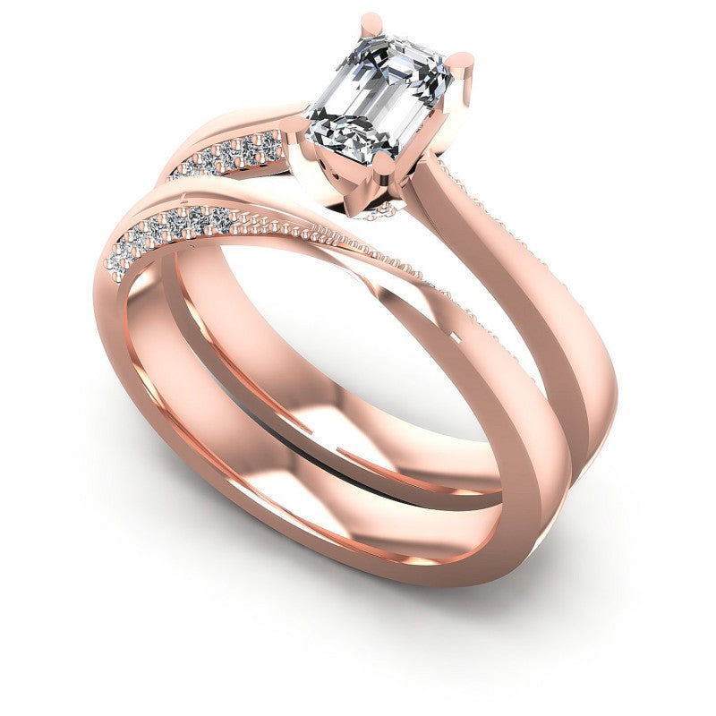 Round And Emerald Cut Diamonds Bridal Set in 18KT White Gold