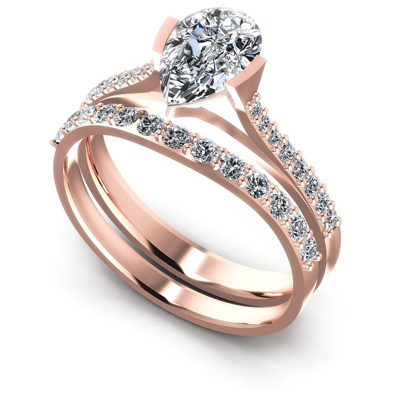 Round And Pear Cut Diamonds Bridal Set in 18KT White Gold