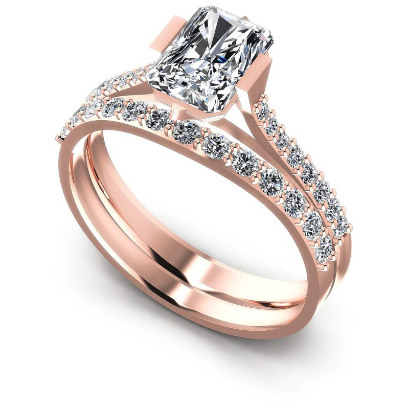 Round And Emerald Cut Diamonds Bridal Set in 18KT White Gold
