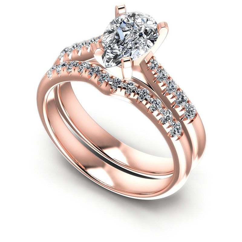 Round And Pear Cut Diamonds Bridal Set in 18KT White Gold
